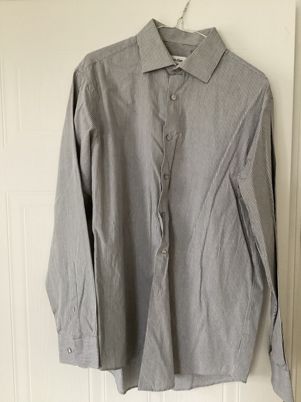 Calvin Klein Men's Black and White Pinstripe Dress Shirt